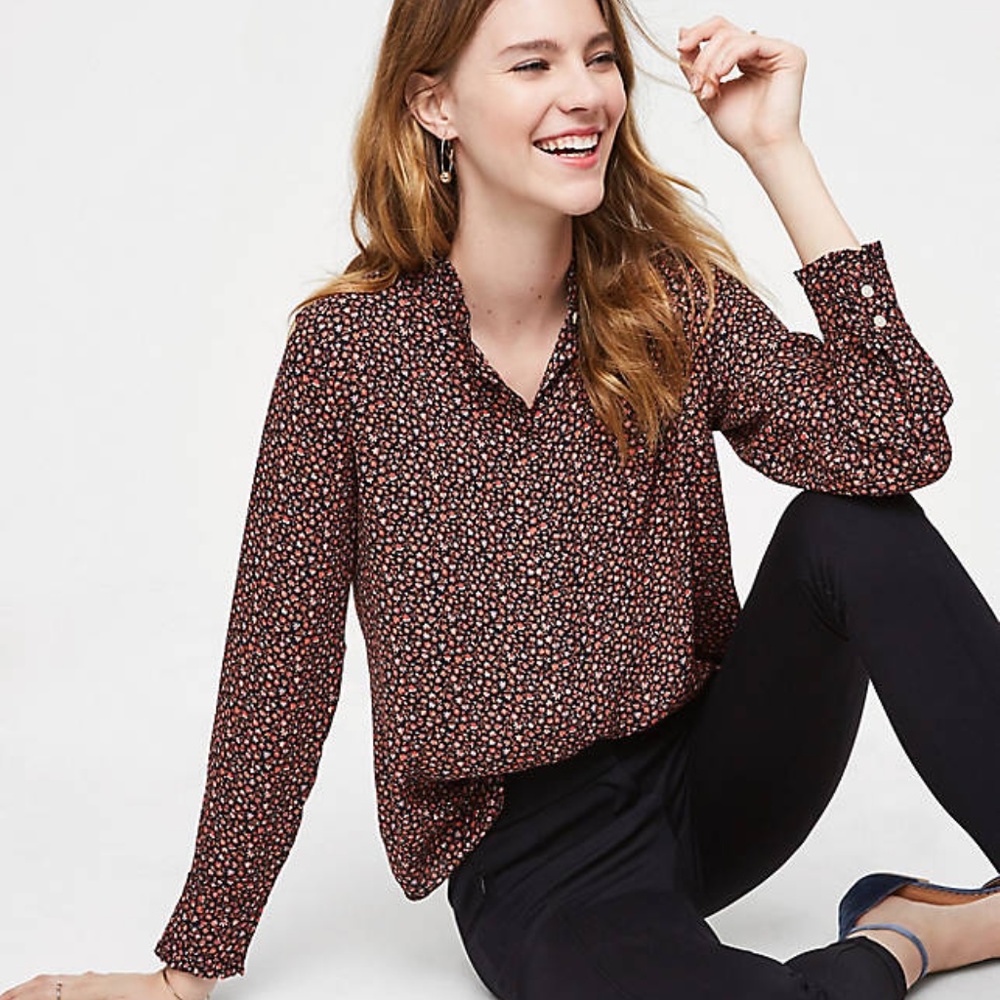 LOFT Mini Floral Ruffle Utility Blouse, NWOT